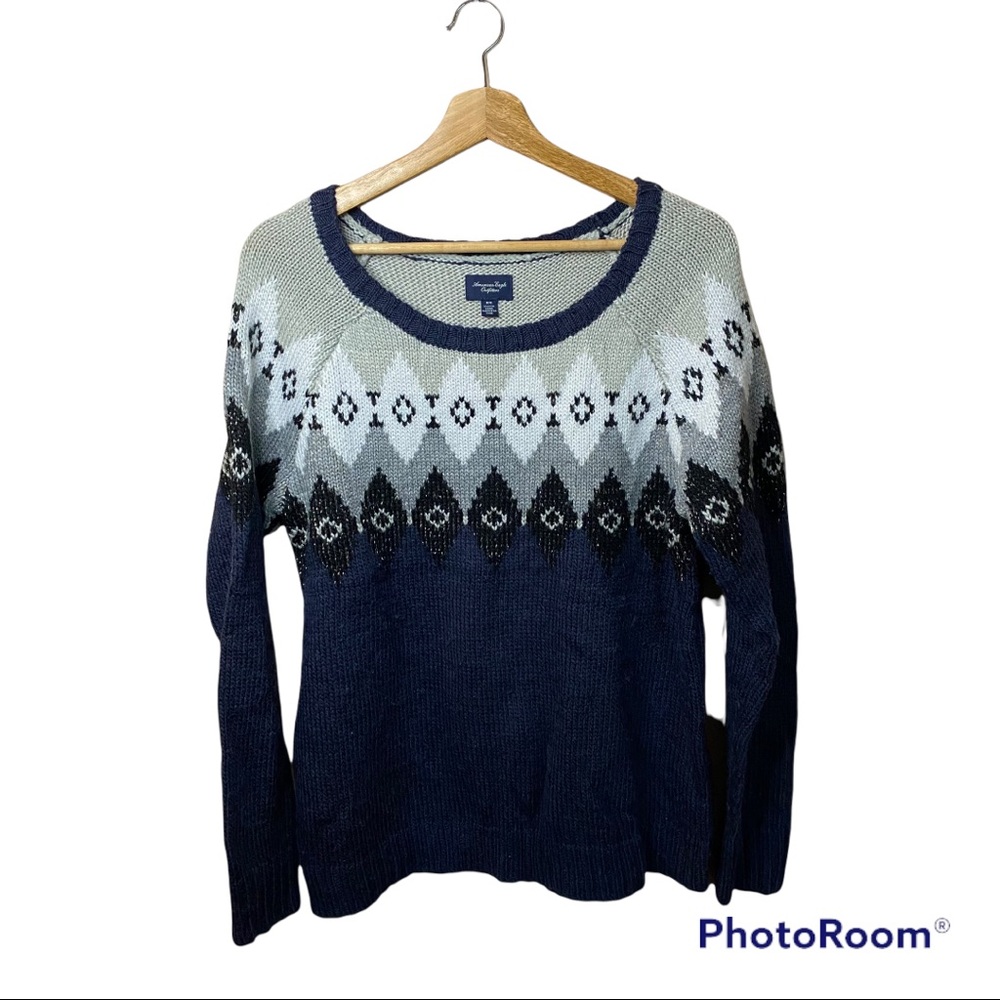 American Eagle Fair Isle Sweater Silver Stitch